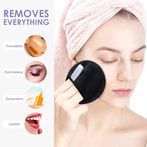 Vista 5 de SUNLAND Almohadillas desmaquillantes reutilizables para cara, ojos, labios, paquete de 6 unidades, color negro Guantes de limpieza facial