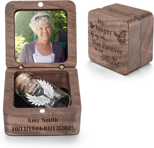 Vista 18 de SOITIS Urnas pequeñas para cenizas humanas, recuerdo de acero inoxidable, mini urnas para cenizas humanas, caja de madera para compartir cenizas