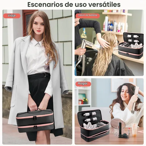 Vista 6 de Funda de viaje para secador de pelo Shark FlexStyle, bolsa de secador de pelo de doble capa, organizador de herramientas de belleza, bolsa