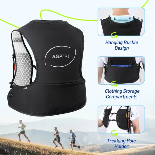 Vista 5 de AGPTEK Chaleco de hidratación para correr con bolsa de agua de 2 L para hombres y mujeres, chaleco ligero y ajustable para correr, caminar