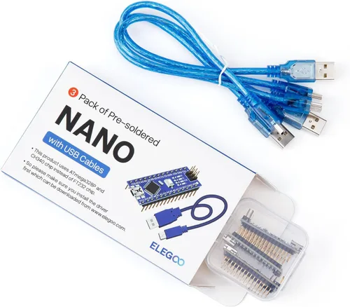 Vista 2 de ELEGOO Tableros Nano V3 con cables USB Mini-B, ATmega328P, CH340, paquete