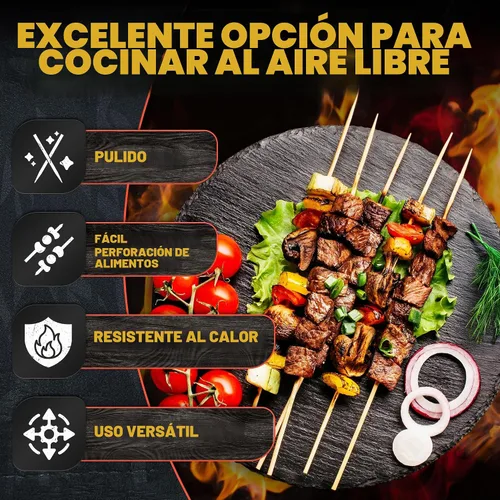 Vista 4 de Juego de 120 brochetas descartables de bambú extragrandes Marshmallow Smores Roasting Sticks, Tapered Tips, for Grilling Meat, Vegetables, Kabobs