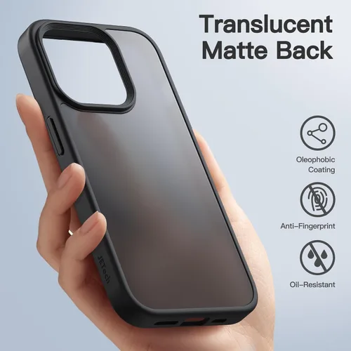 Vista 3 de JETech Funda mate para iPhone 15 Pro de 6.1 pulgadas, a prueba de golpes, protección contra caídas de grado militar, cubierta trasera translúcida