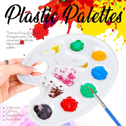 Vista 3 de FANDAMEI 20 paletas de bandejas de pintura ovaladas, paleta de bandeja de pintura de plástico, paletas de pintura con agujero para el pulgar