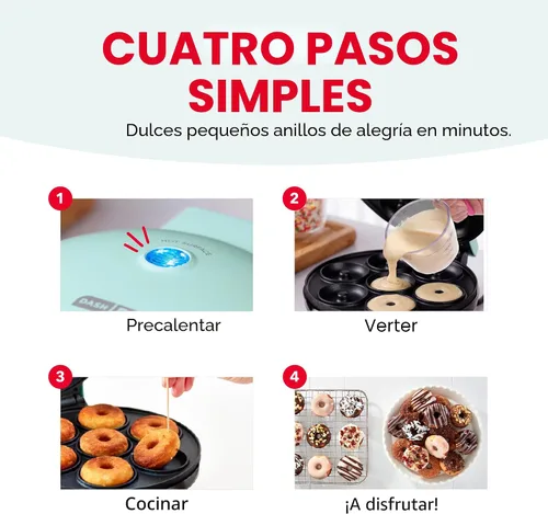 Vista 4 de Dash Express Mini Donut Maker, 7 donas, Aqua Aguamarina