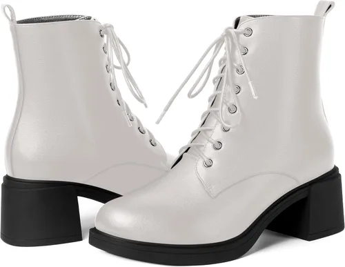Vista 117 de ROSERWISH Botas altas de tacón bajo y grueso para mujer, con cordones, cómodas, modernas, con puntera redonda, de 2.5 pulgadas