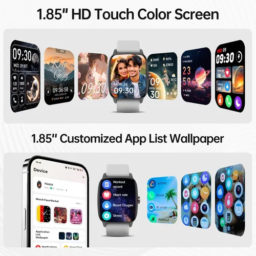 Vista 7 de Relojes inteligentes para mujeres y hombres con llamada Bluetooth y voz AI, monitor de actividad física HD de 1.85 pulgadas con monitor de sueño