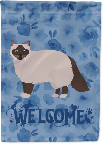 Vista 327 de Caroline's Treasures CK4813CHF - Bandera de bienvenida con gato abisinio azul, manga grande, para porche, para colgar en la pared, poliéster