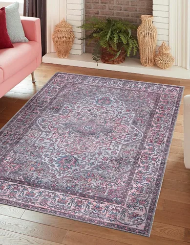 Vista 10 de Unique Loom Mangata Collection - Alfombra de área Mireille (Runner 2' 0" x 7' 10", Beige y Rosa/Azul Claro)