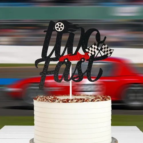 Vista 6 de Decoración para tartas con temática de carreras de 2º cumpleaños, suministros para niños y niños, cartel de bandera a cuadros de Hot Wheels
