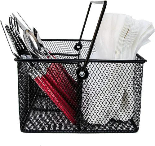 Vista 5 de Organizador de utensilios – Organizador de cubiertos para fiestas, soporte para cucharas, organizador de buffet para condimentos, servilletas, Negro