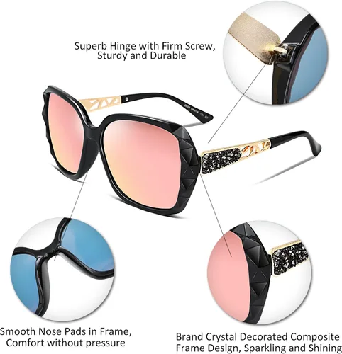 Vista 20 de FEISEDY - gafas de sol polarizadas para mujer, marco compuesto brillante B2289