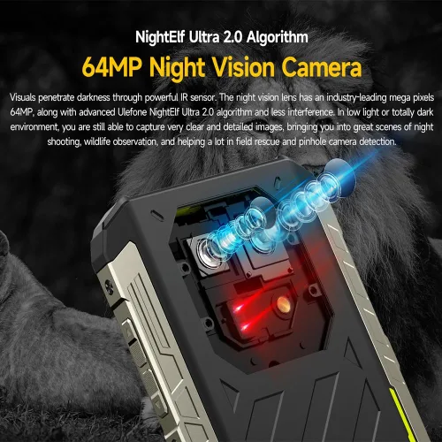Vista 4 de Ulefone Armor 22 - Teléfono resistente desbloqueado, 256 GB, visión Negro
