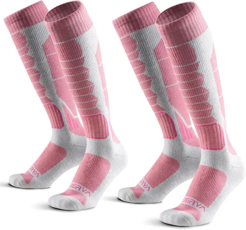 Vista 9 de Calcetines de lana de merino para esquí para hombres, mujeres y jóvenes - Calcetines térmicos de snowboard con amortiguación completa por encima