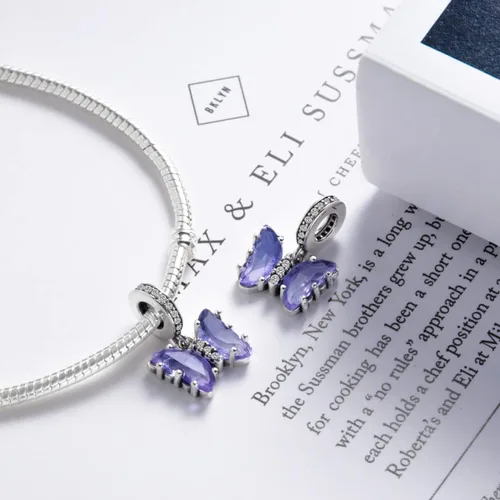 Vista 2 de Dijes de mariposa para pulseras dijes colgantes de plata de ley 925 para pulseras y collares con circonitas cúbicas multicolor 5A cumpleaños día
