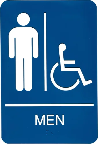 Vista 12 de Headline Letrero con texto en inglés "Ada", símbolo táctil accesible para hombres/sillas de ruedas, plástico, 6 x 9, negro/blanco