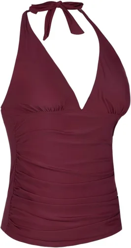 Vista 3 de Hilor - Parte superior de tankini para natación, con cuello profundo en V y halter, drapeado, para mujer