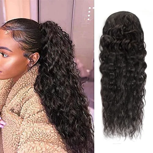 Vista 3 de Extensiones de cola de caballo de cabello humano lacio/rizado/rizado liso, color 1B, degradado 1B/30, cordón/cola de caballo envolvente