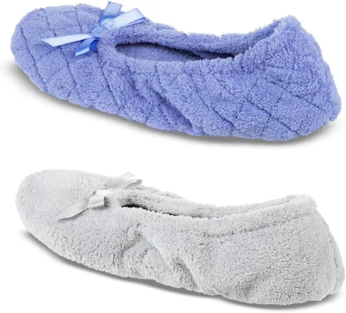 Vista 6 de ISOTONER Zapatillas de bailarina para mujer, acolchadas y estampadas sólidas, paquete de 2