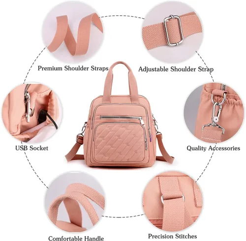 Vista 4 de PORRASSO Mochila Moda Bolso De Hombro Bolso De Las Mujeres Mochila Mochila Nylon, Negro -, Mochilas de mochila