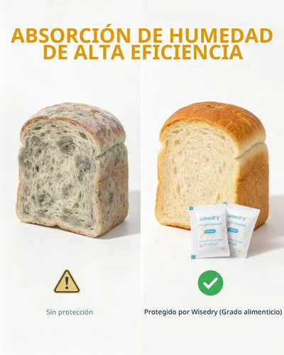 Vista 3 de Wisedry 5 Gram [60 Paquetes] Bolsas de Gel de Sílice de Grado Alimentario Recargables Deshumidificadores Desecantes con Cuentas Indicadoras