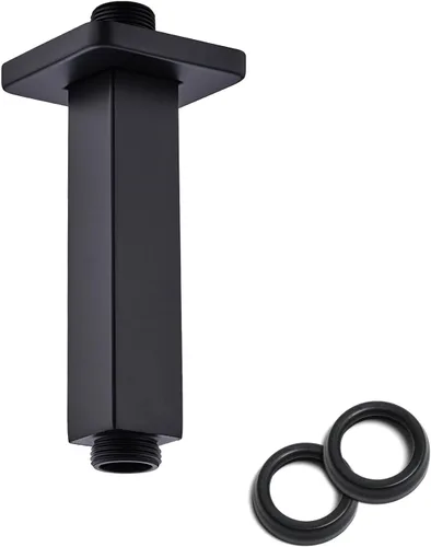 Vista 7 de Brazo de ducha de 4 pulgadas con brida, brazo de extensión de cabezal de ducha cuadrado montado en el techo, brazo recto de 1/2 NPT para cabezal