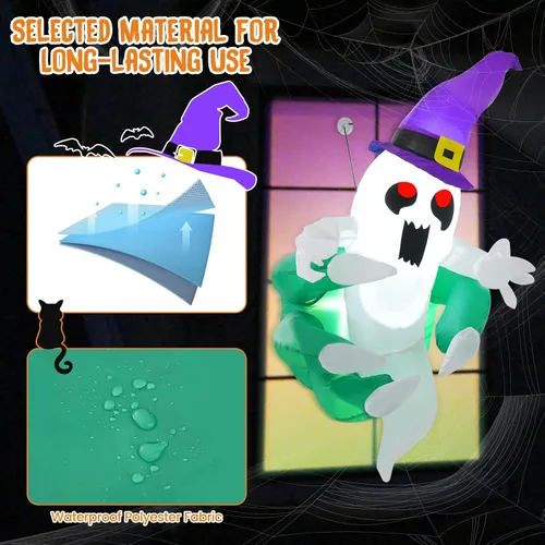 Vista 5 de Tangkula Fantasma inflable de Halloween de 3.6 pies que estalló de la ventana, fantasma espeluznante de ventana colgante con luces LED, decoración