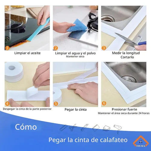 Vista 5 de Cinta de Calafateo Autoadhesiva, Cinta de Calafateo para Baño Tira Selladora Tira de Calafateo, Cinta de Sellado Impermeable de Calafateo para Baño
