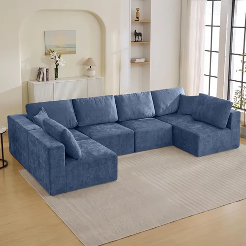 Vista 8 de WUTUTUEE Sofá modular en forma de U de 115 pulgadas, sofá modular modular de 3 plazas con 2 otomanas móviles, sofá cama convertible de pana con Beige