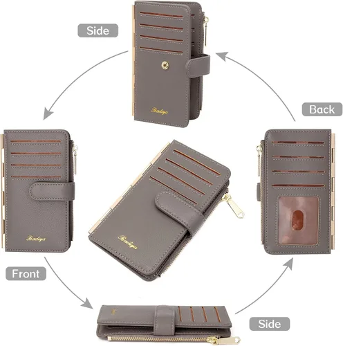 Vista 7 de Badiya Tarjetero de crédito para mujer, cartera RFID para mujer, organizador de tarjetas plegable delgado con funda para múltiples tarjetas