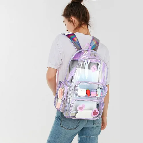 Vista 113 de CAMTOP Mochila transparente resistente y transparente para estudiantes, escuela, trabajo, festival, viajes, deportes, Beige, Mediana, Camtop Mochila