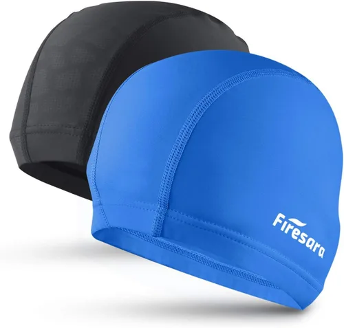 Vista 19 de Gorro de natación de tela Firesara, gorro de baño de alta elasticidad mantiene el cabello limpio y transpirable, se ajusta tanto al cabello largo