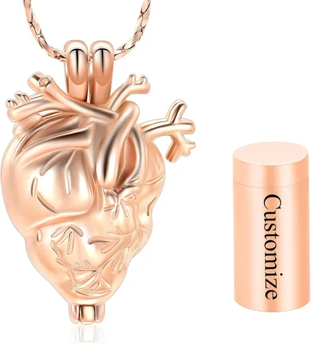 Vista 45 de Imrsanl Collar con colgante de joyería de cremación para cenizas – Collar anatómico de urna de corazón para cenizas – Medallones conmemorativos