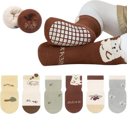 Vista 10 de Calcetines de agarre antideslizantes para bebés y niños pequeños, cálidos, gruesos, antideslizantes, calcetines para niñas y niños recién nacidos, 6