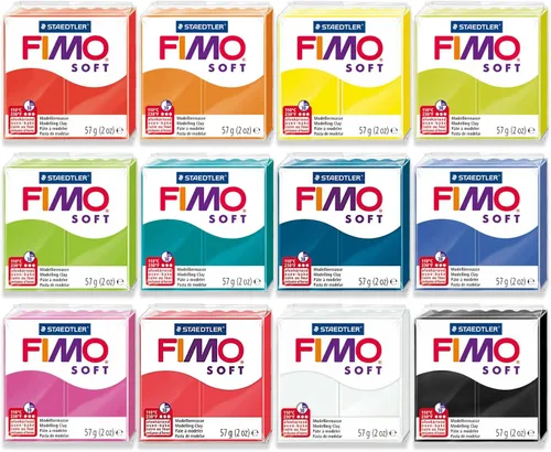 Vista 2 de FIMO - Arcilla para modelar horno de polímero suave, juego de 12 x 2.01 oz, viene en caja de regalo con herramienta de modelado y protector