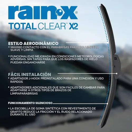 Vista 3 de Rain-X 810337 Total Clear Beam - Limpiaparabrisas de 20 pulgadas (x2) para todo tipo de clima, con escobilla de goma para limpieza suave