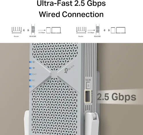 Vista 4 de TP-Link BE6300 Wi-Fi 7 Extensor de alcance RE403BE con puerto de 2.5G Repetidor inalámbrico de doble banda de 6.3 Gbps Amplificador de señal