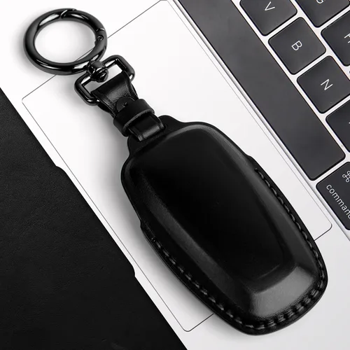 Vista 4 de Tukellen Funda de cuero para llavero de Ford con llavero compatible con Ford Explorer Mustang Fusion Escape F150 F250 F350 F450 F550 Edge-Negro