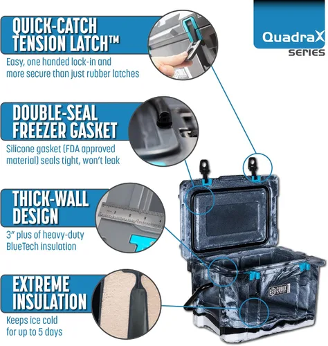 Vista 4 de Cubix Outdoors - QuadraX - Enfriador rotomoldeado de 20 cuartos de galón - Retención de hielo de 5 días, hielera dura portátil con portavasos Urban