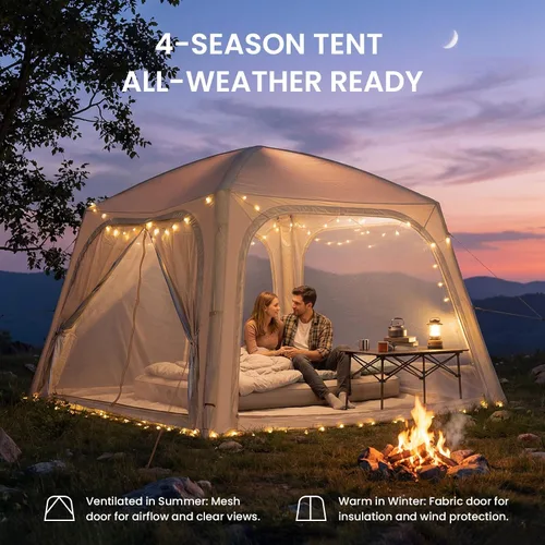 Vista 2 de Inflatable Tents for Camping, Blow Up Tent with Hand Pump, Easy Setup Inflatable Hot Tent with Stove Jack, Waterproof Oxford Air Glamping Tents for