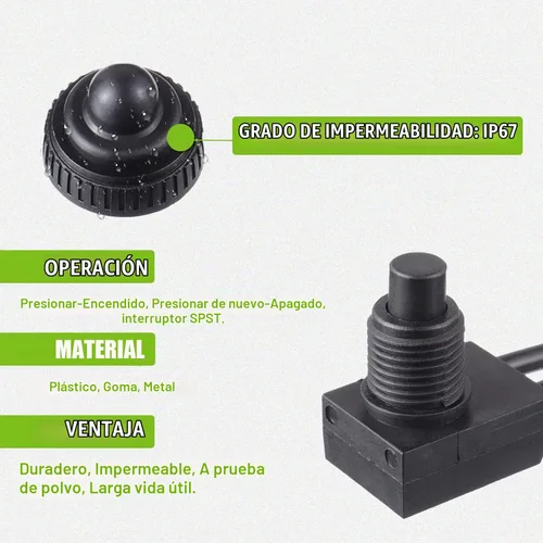 Vista 5 de KP-107 Interruptor de botón impermeable 12 V Interruptor SPST de encendido/apagado con líneas de 4.5 pulgadas para motocicleta/automóvil