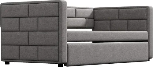 Vista 8 de Bellemave Sofá cama tapizada, sofá cama de tamaño individual con nido, sofá cama nido enrollable, sofá cama tapizada con respaldo acolchado (gris)