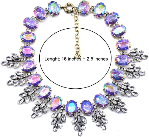 Vista 4 de Lux StTreatment - Juego de collar de hoja de cristal para mujer, collar y aretes
