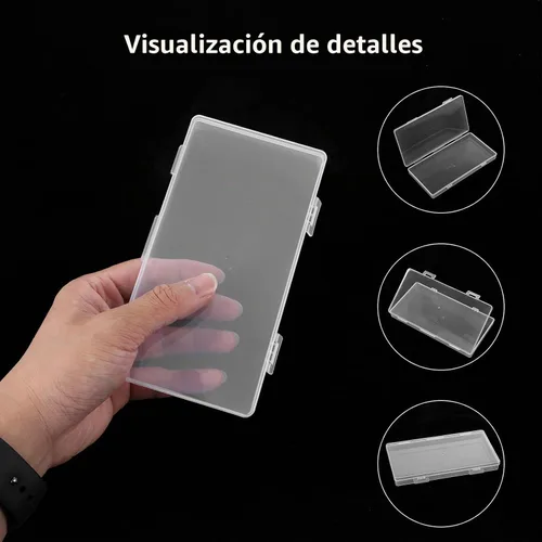 Vista 3 de Mini caja de almacenamiento de plástico con tapa con bisagras, 6.5 x 3.3 pulgadas, rectángulo transparente a prueba de polvo, caja organizadora