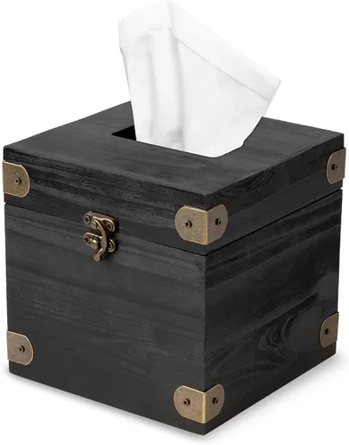 Vista 7 de Ilyapa Cubierta de madera para caja de pañuelos, diseño de espiga de madera de granero - Moderno soporte de papel impreso de madera