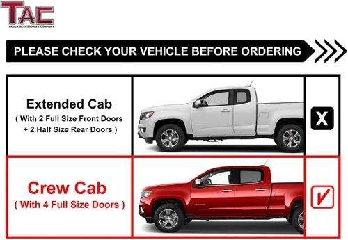 Vista 3 de TAC Sniper Estribos Laterales Compatibles con Chevy Colorado/GMC Canyon Crew Cab Camioneta Pickup 2015-2025 Caída de 4" Textura Fina Negra Escalones