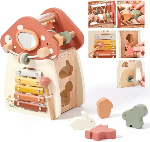 Vista 9 de Youuys Cubo de actividades de madera 9 en 1, juguetes Montessori para niños y niñas de más de 3 años, juguetes educativos multiusos de aprendizaje