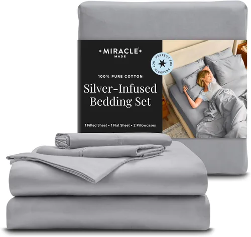 Vista 3 de Miracle Made Luxe - Juego de sábanas refrescantes y suaves, 4 piezas, tela de algodón con infusión de plata, ropa de cama ligera e hipoalergénica