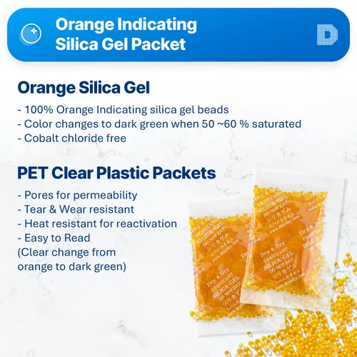 Vista 2 de Dry & Dry 0.35 oz [15 paquetes] Paquetes de gel de sílice indicativo naranja Gel de sílice desecante - Paquetes de sílice recargables, paquetes