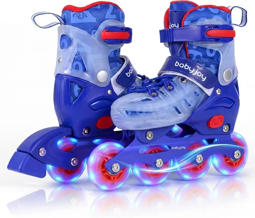 Vista 20 de BABY JOY Patines en línea, 4 tamaños ajustables para niños con ruedas iluminadas para niños de 5 a 14 años, divertidos patines iluminadores